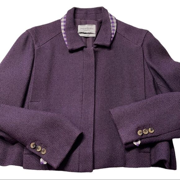 YSL Yves Saint Laurent Silk & Cotton Cropped Purple Coat Sz 12 (F44) - Picture 1 of 16